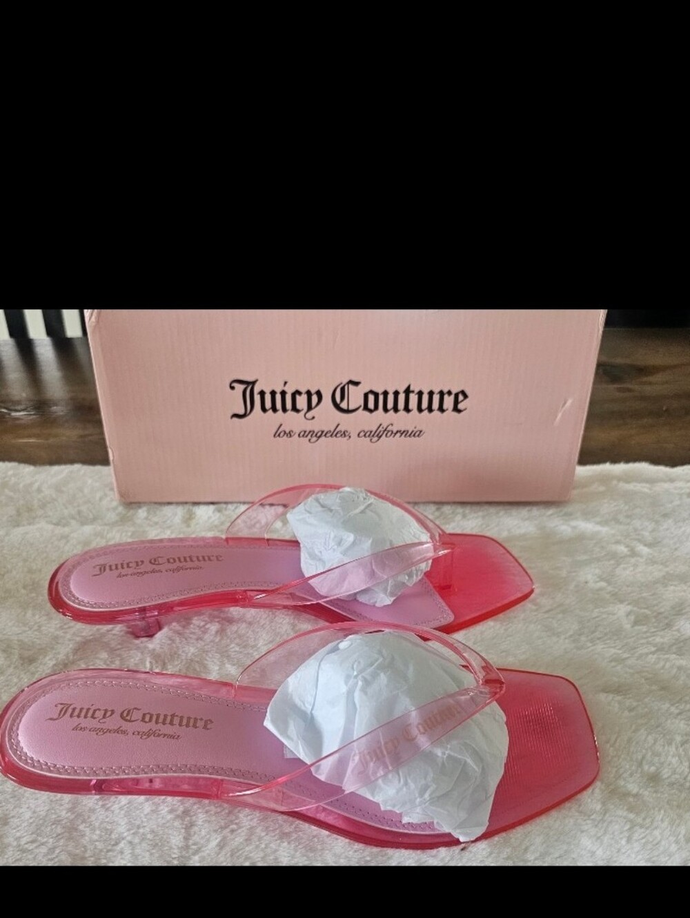 NIB Juicy Couture Clear Pink Jelly Toe-Post Slide Sandals Size-9 - Picture 2 of 8